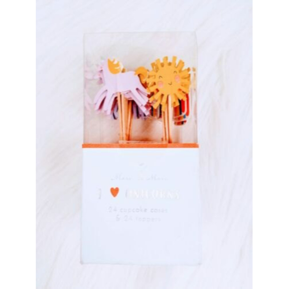 Meri Meri Unicorn cupcake toppers and paper liners baking cups rainbow 24 ct - Picture 2 of 4